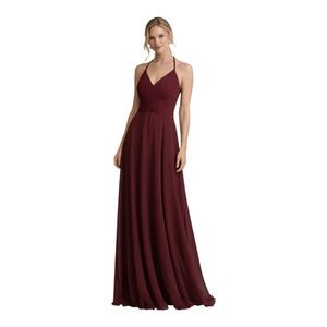 Dear Cleo Burgundy Chiffon Halter Maxi Gown Size 4 – Elegant Formal Dress